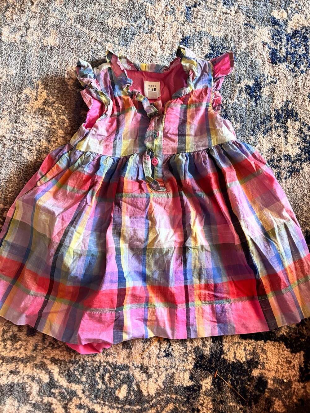 Baby Gap Plaid Dress Size 6-12 Months Pink Ruffle